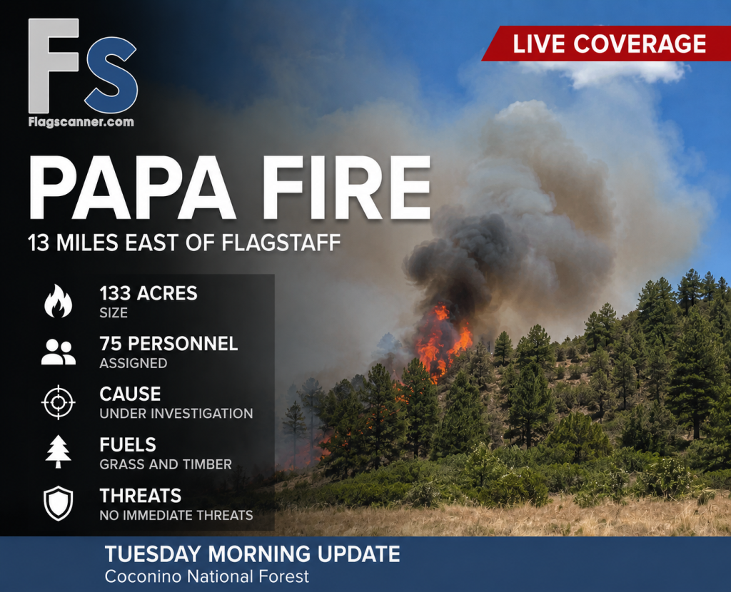 Papa Fire Grows to 133 Acres Northeast of Flagstaff