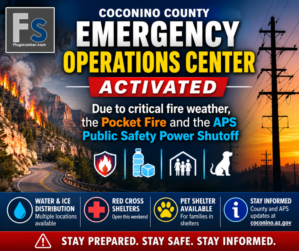 Coconino County Activates Emergency Operations Center Ahead of Critical Fire Weather, Pocket Fire and APS Public Safety Power Shutoff