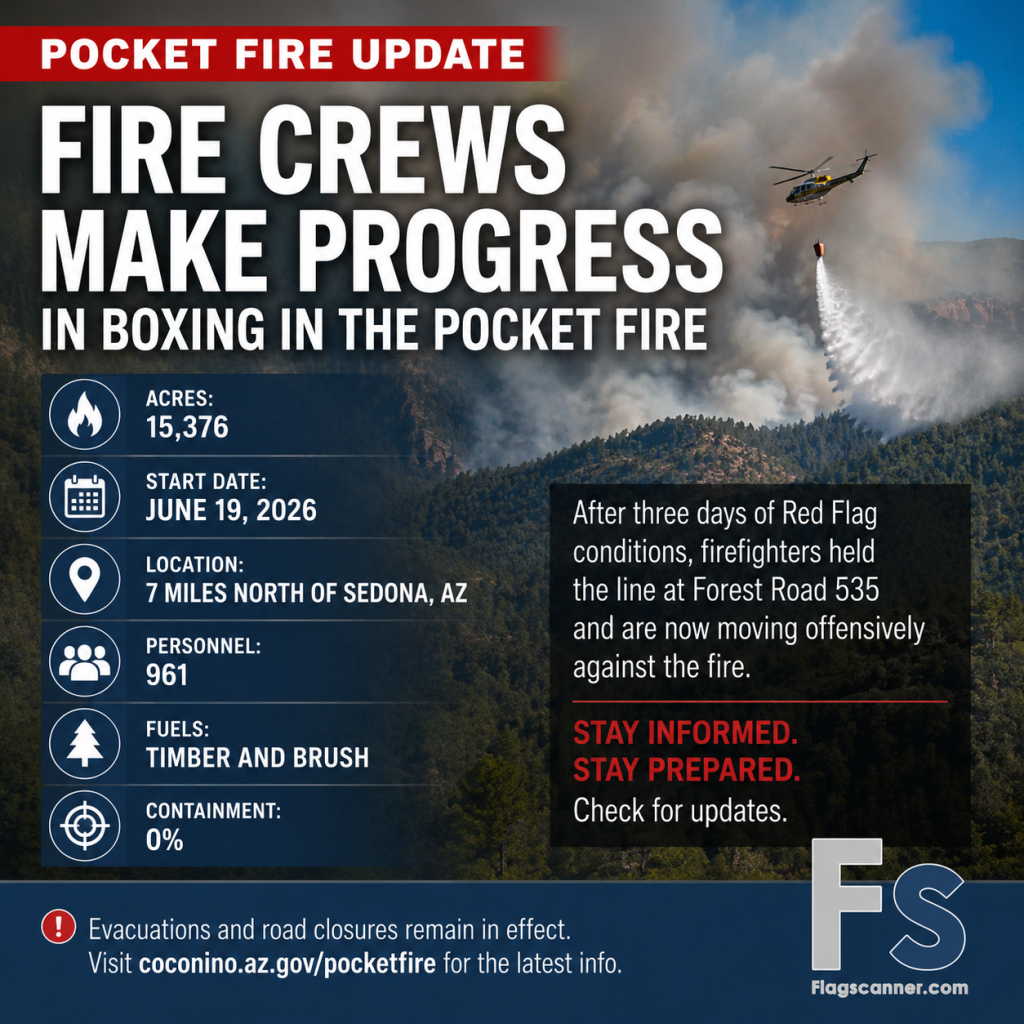 Tuesday Morning Pocket Fire Update- Pocket Fire Grows to More Than 15,000 Acres as Firefighters Gain Ground Following Red Flag Conditions